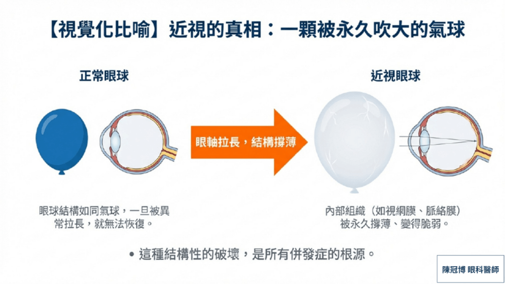 Axial length elongation in myopic eyes causes structural changes and complications