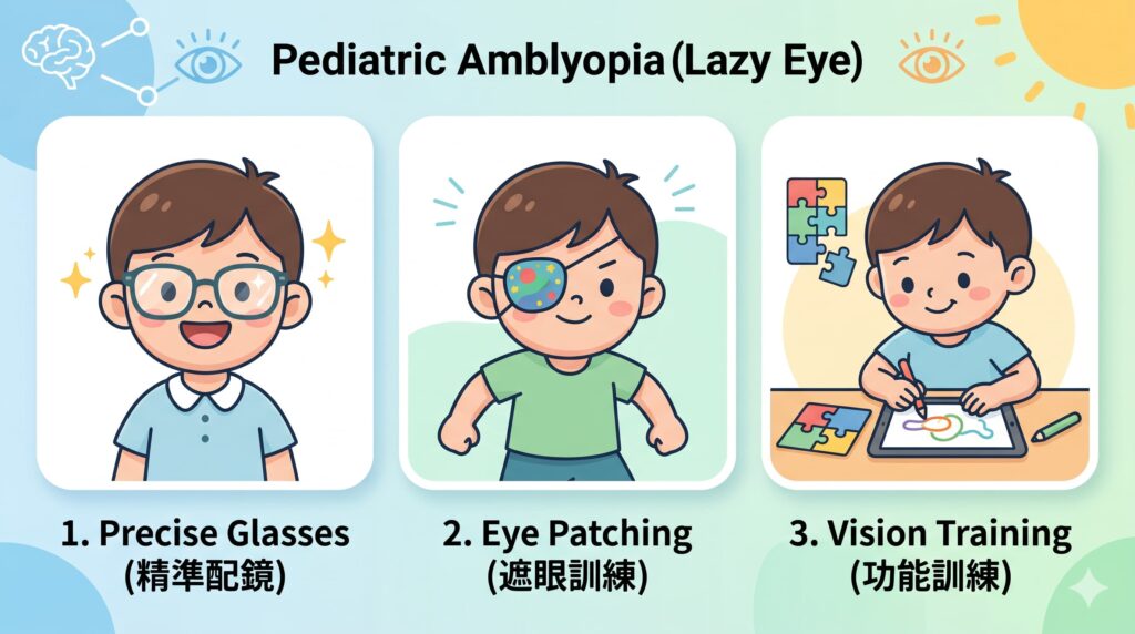 弱視治療三大方法: 配眼鏡、遮眼訓練、功能訓練
