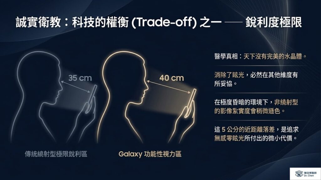 醫學真相揭露：RayOne Galaxy 非繞射型水晶體在極暗環境下近距離銳利度稍遜於傳統繞射型，是換取無眩光舒適感的微小代價。