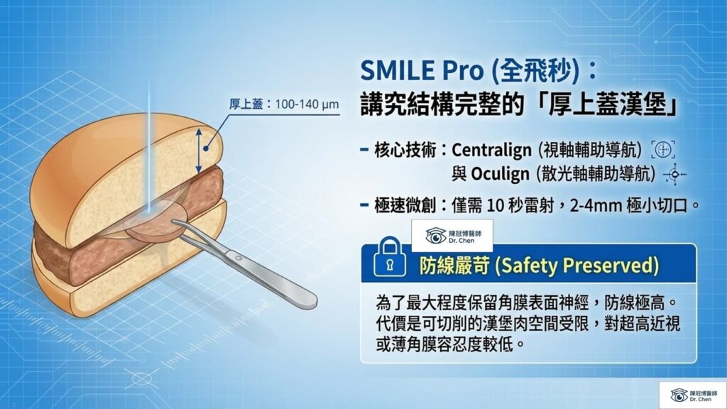 陳冠博醫師漢堡理論：SMILE Pro 全飛秒不掀瓣，完整保留厚實角膜漢堡蓋。